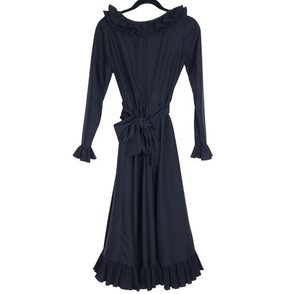 VICTOR COSTA Vintage 90s Midi Dress Black Ruffled Trim Long Sleeve Women's 4 - Picture 2 of 9